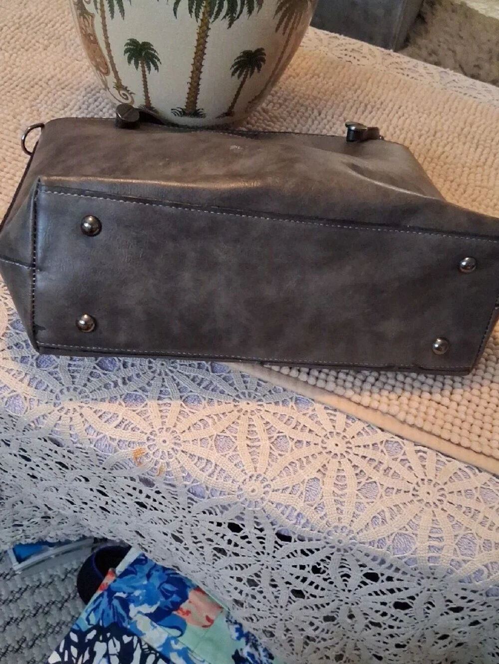 Professional Gray Faux-Leather Laptop Tote Bag with Dual Front Pockets